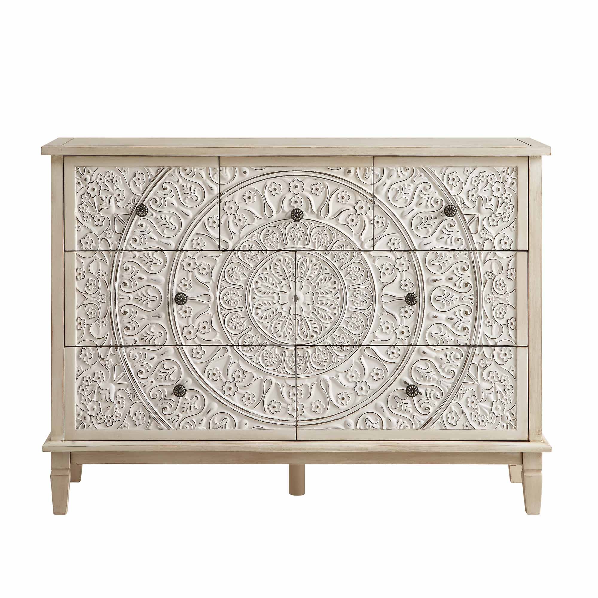 Chantilly Whitewashed Carved 3 over 4 Drawer Dresser