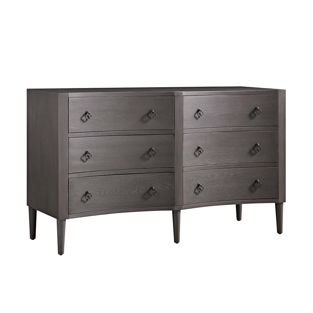 Thalia Concave Double Six Drawer Dresser, Silver Oak