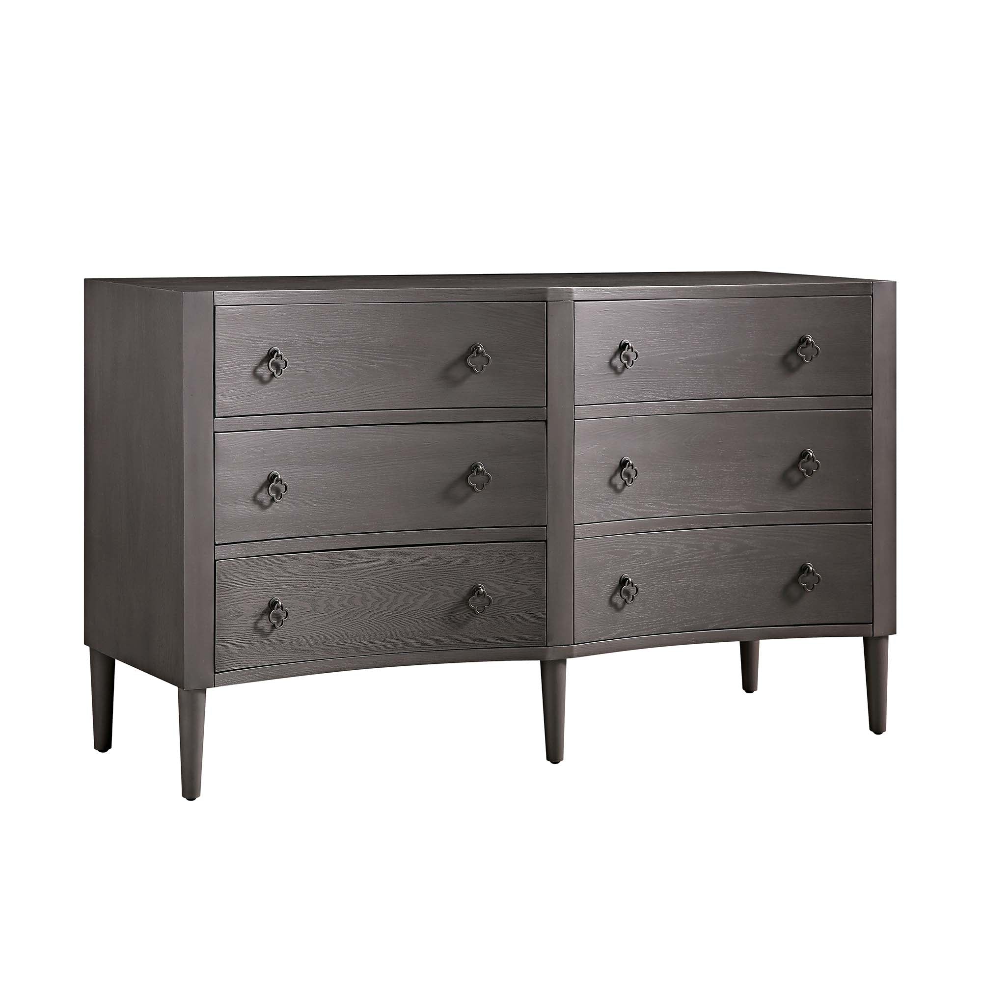 Thalia Concave Double Six Drawer Dresser, Silver Oak