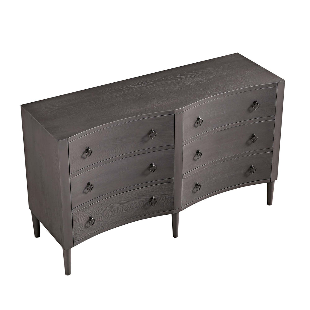 Thalia Concave Double Six Drawer Dresser, Silver Oak