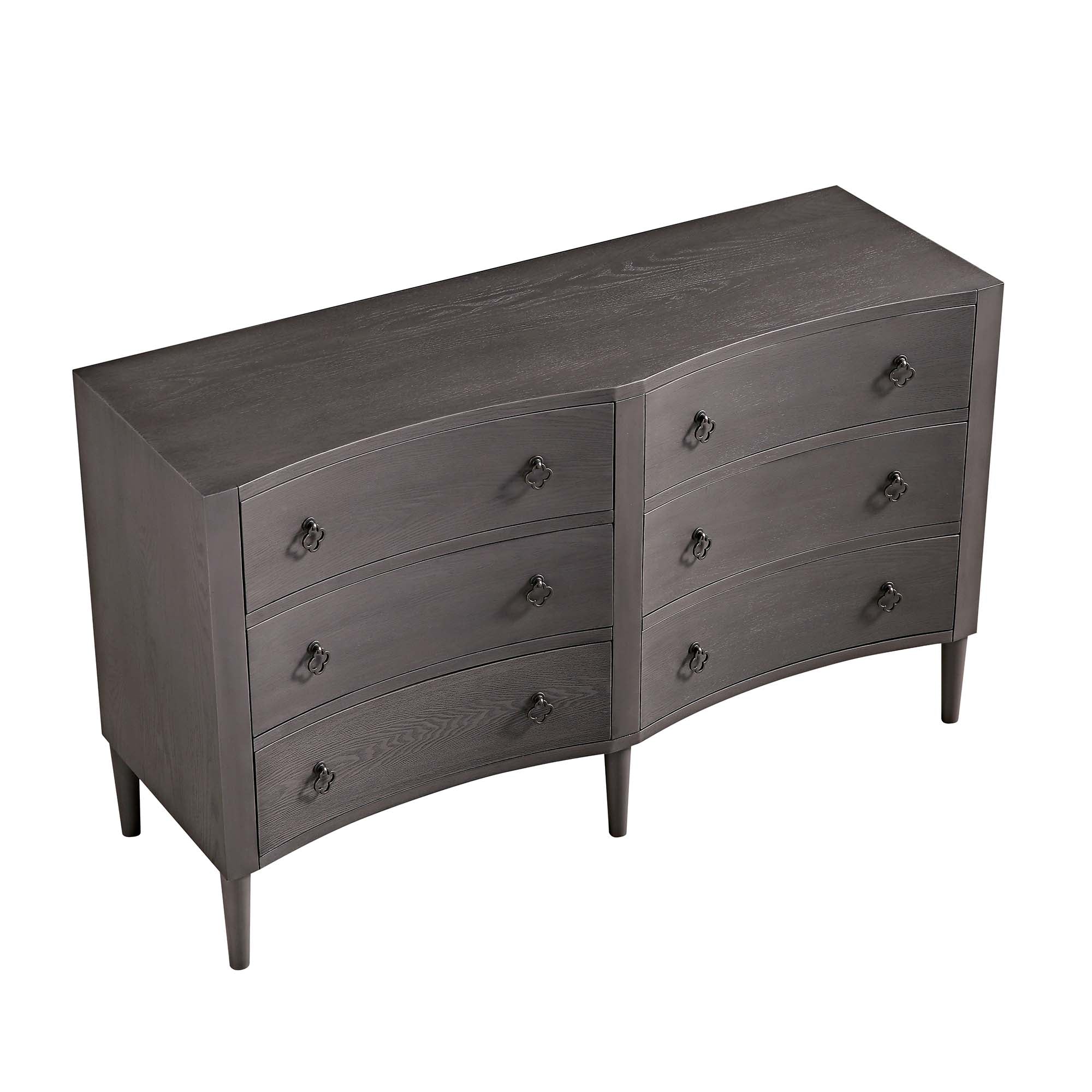 Thalia Concave Double Six Drawer Dresser, Silver Oak
