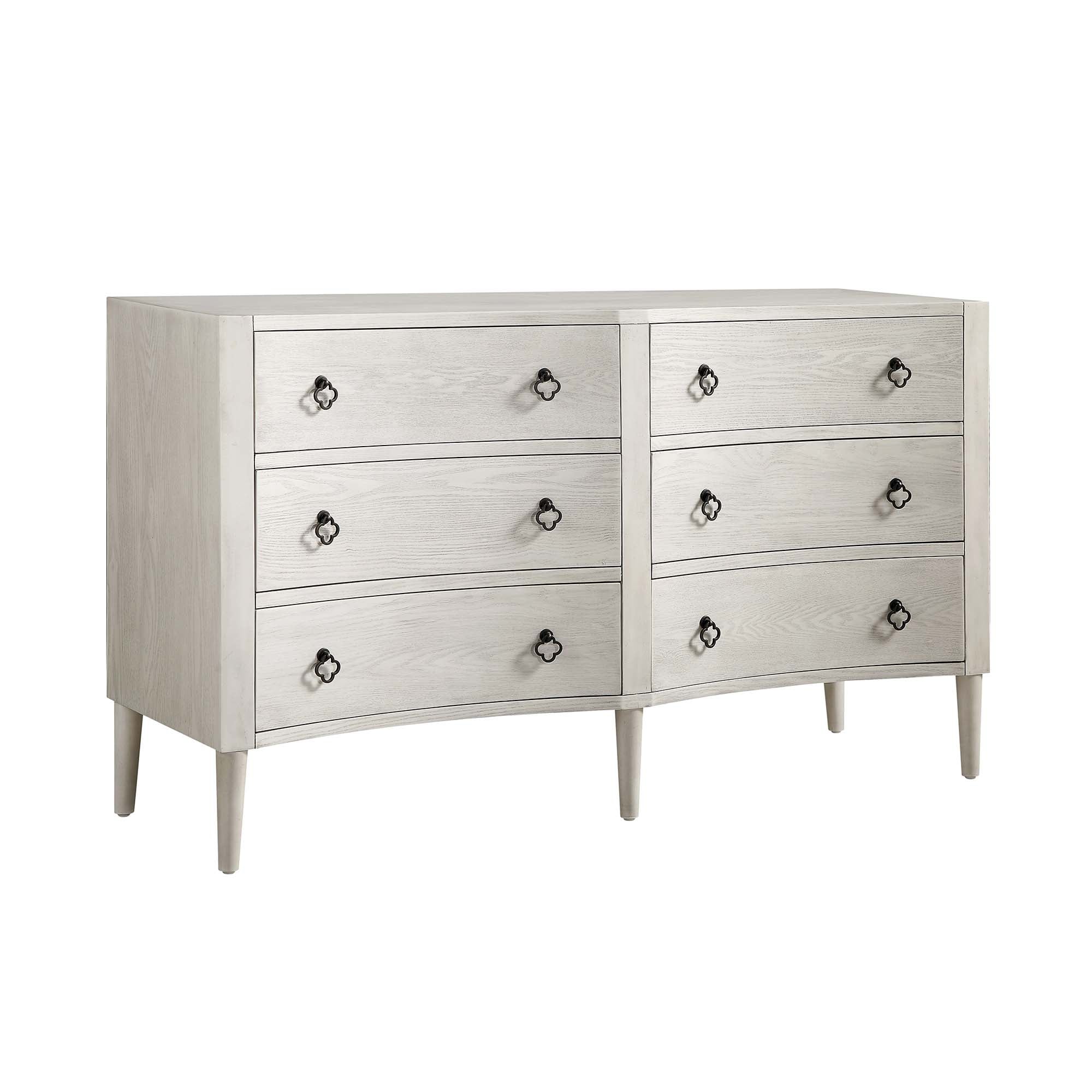 Thalia Concave Double Six Drawer Dresser, Washed White