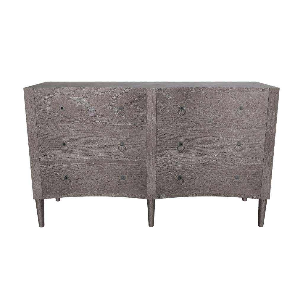 Thalia Concave Double Six Drawer Dresser, Silver Oak