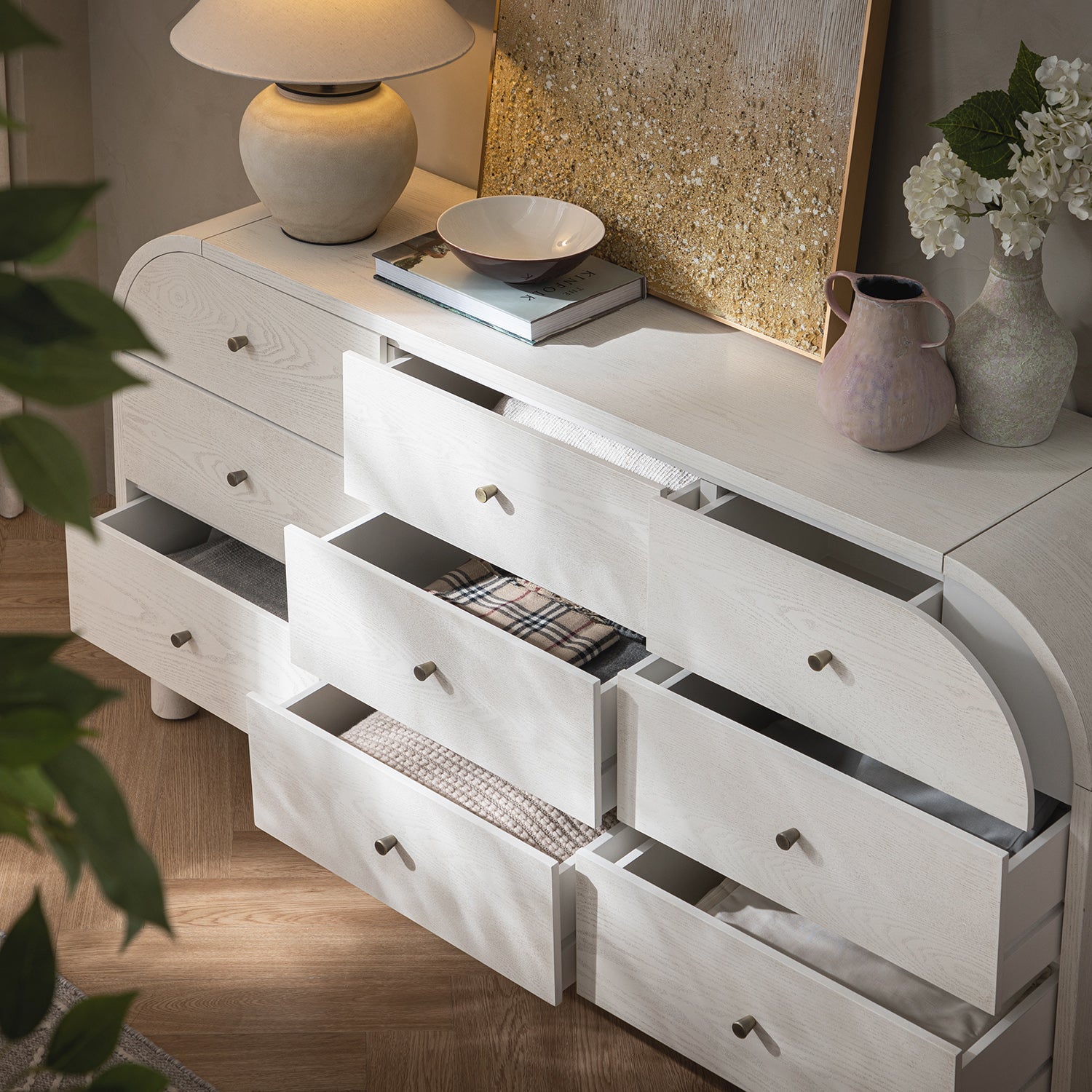 Maude 9 Drawer Dresser, Washed White Ash