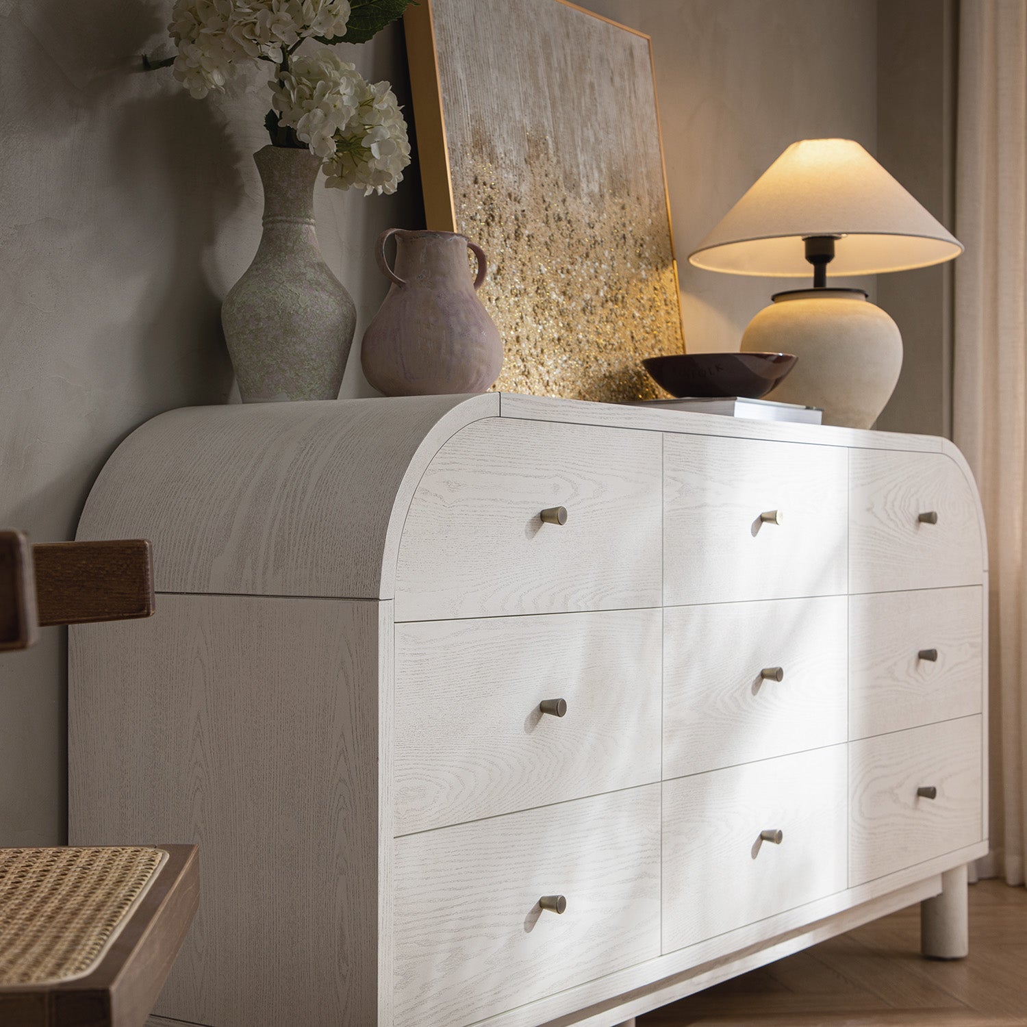 Maude 9 Drawer Dresser, Washed White Ash