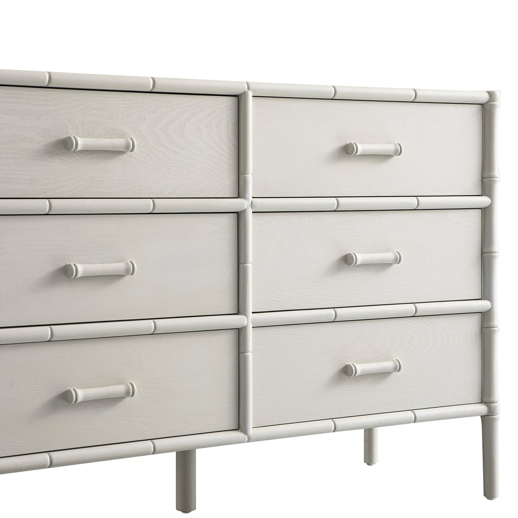 Elstowe Faux Bamboo 6-Drawer Dresser, Shaded White
