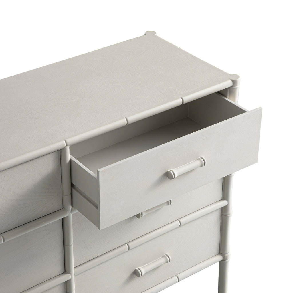 Elstowe Faux Bamboo 6-Drawer Dresser, Shaded White