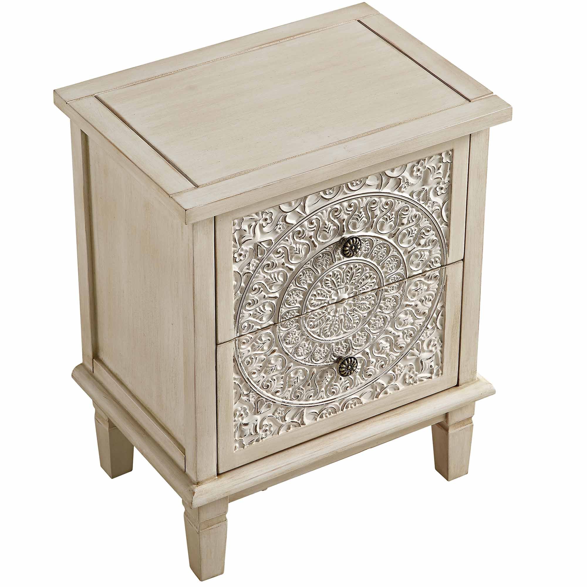 Chantilly Whitewashed Carved 2 Drawer Nightstand