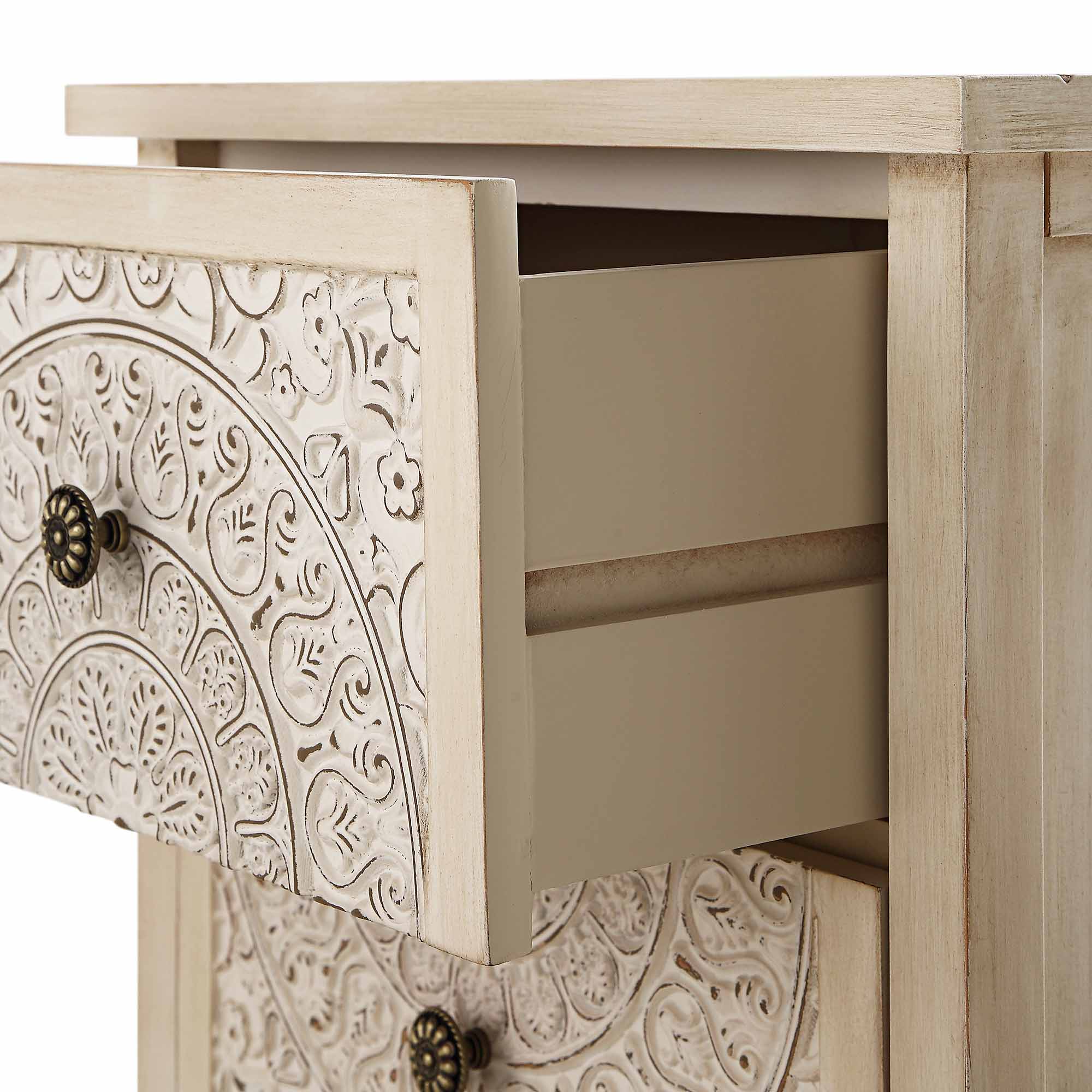 Chantilly Whitewashed Carved 2 Drawer Nightstand