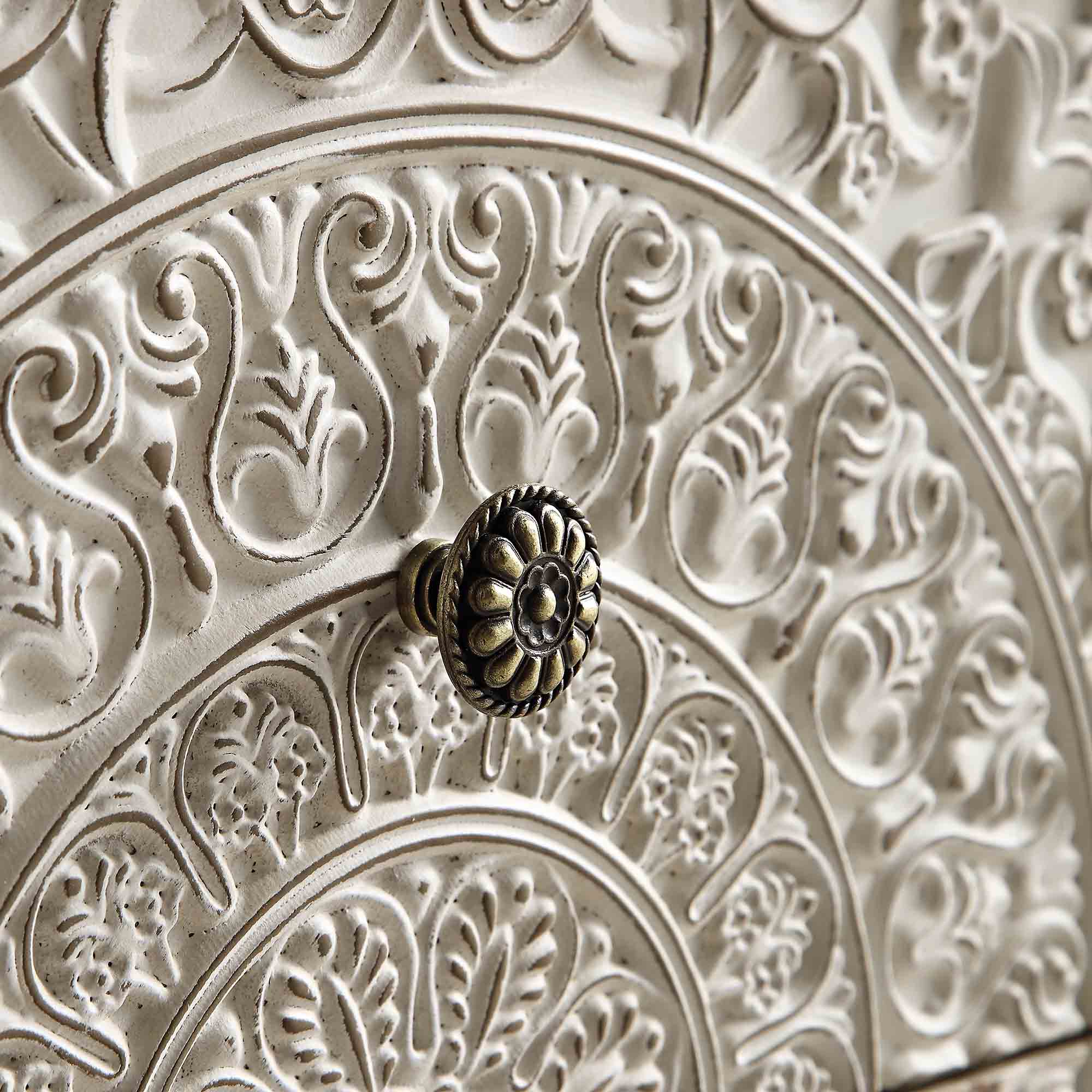 Chantilly Whitewashed Carved 2 Drawer Nightstand