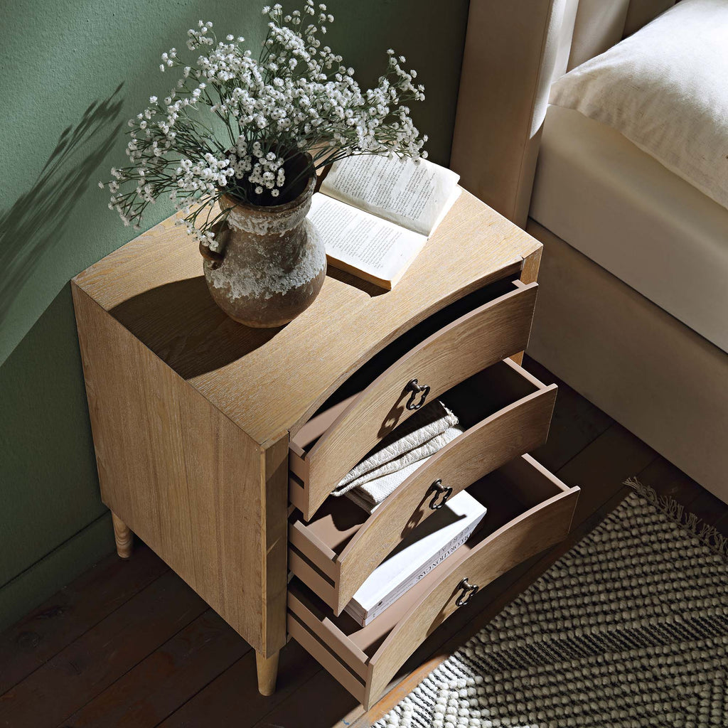 Thalia Concave 3 Drawer Nightstand, Natural