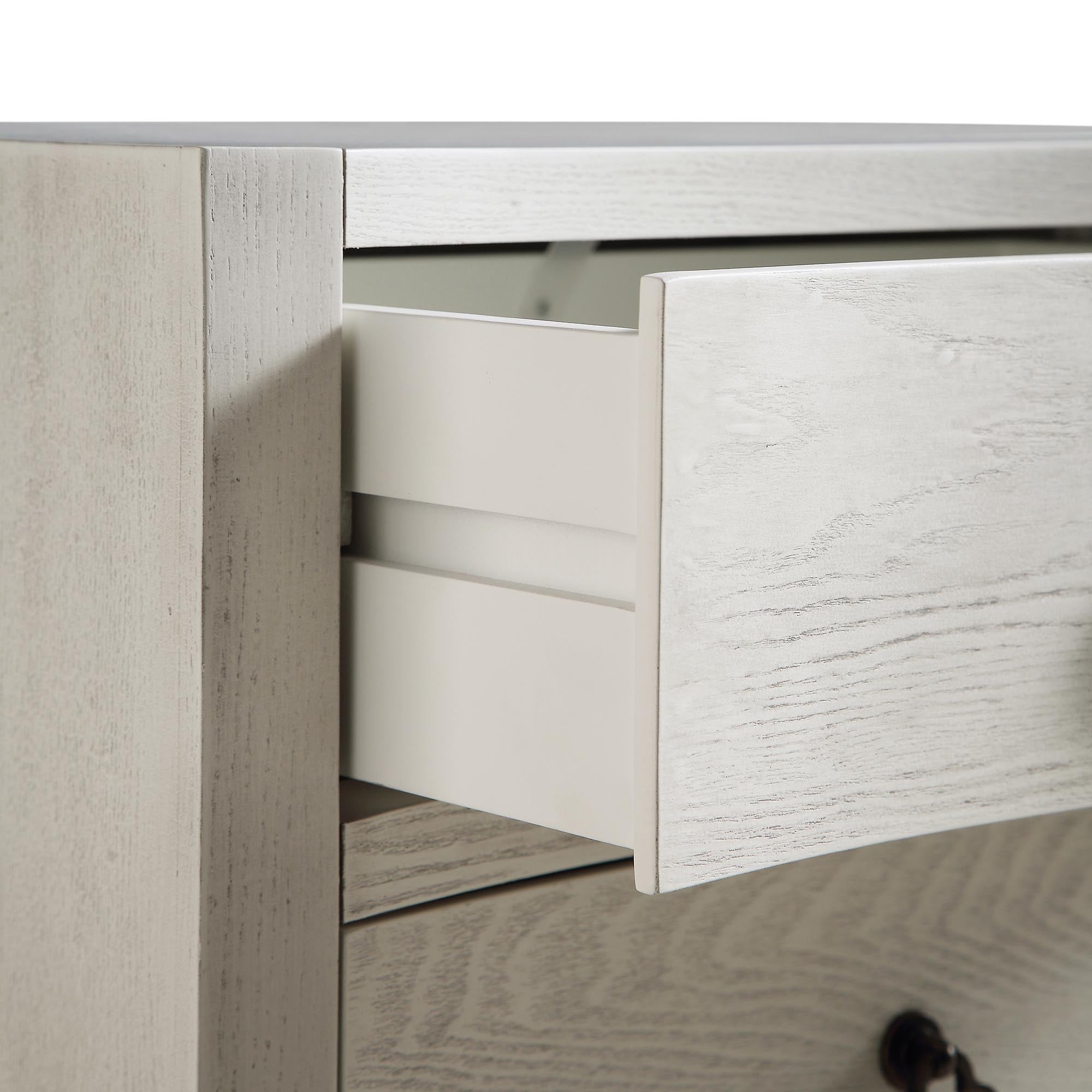 Thalia Concave 3 Drawer Nightstand, Washed White