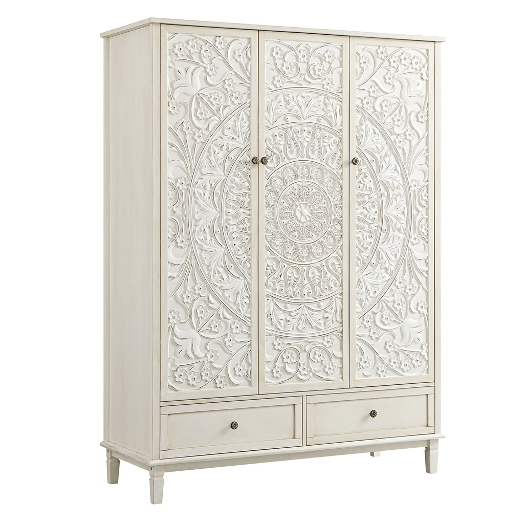 Chantilly Whitewashed Carved Triple Closet