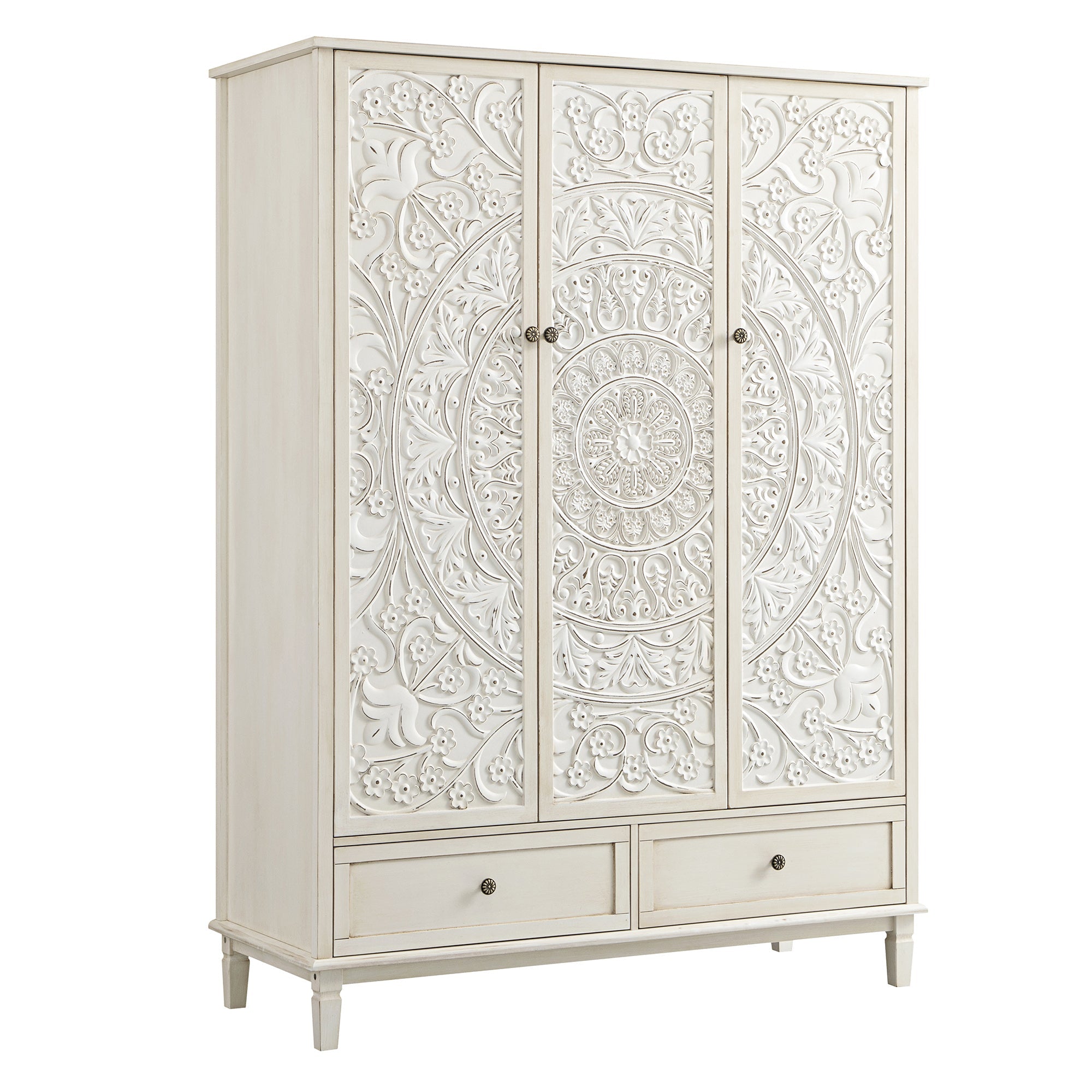 Chantilly Whitewashed Carved Triple Closet