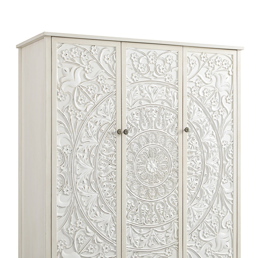 Chantilly Whitewashed Carved Triple Closet