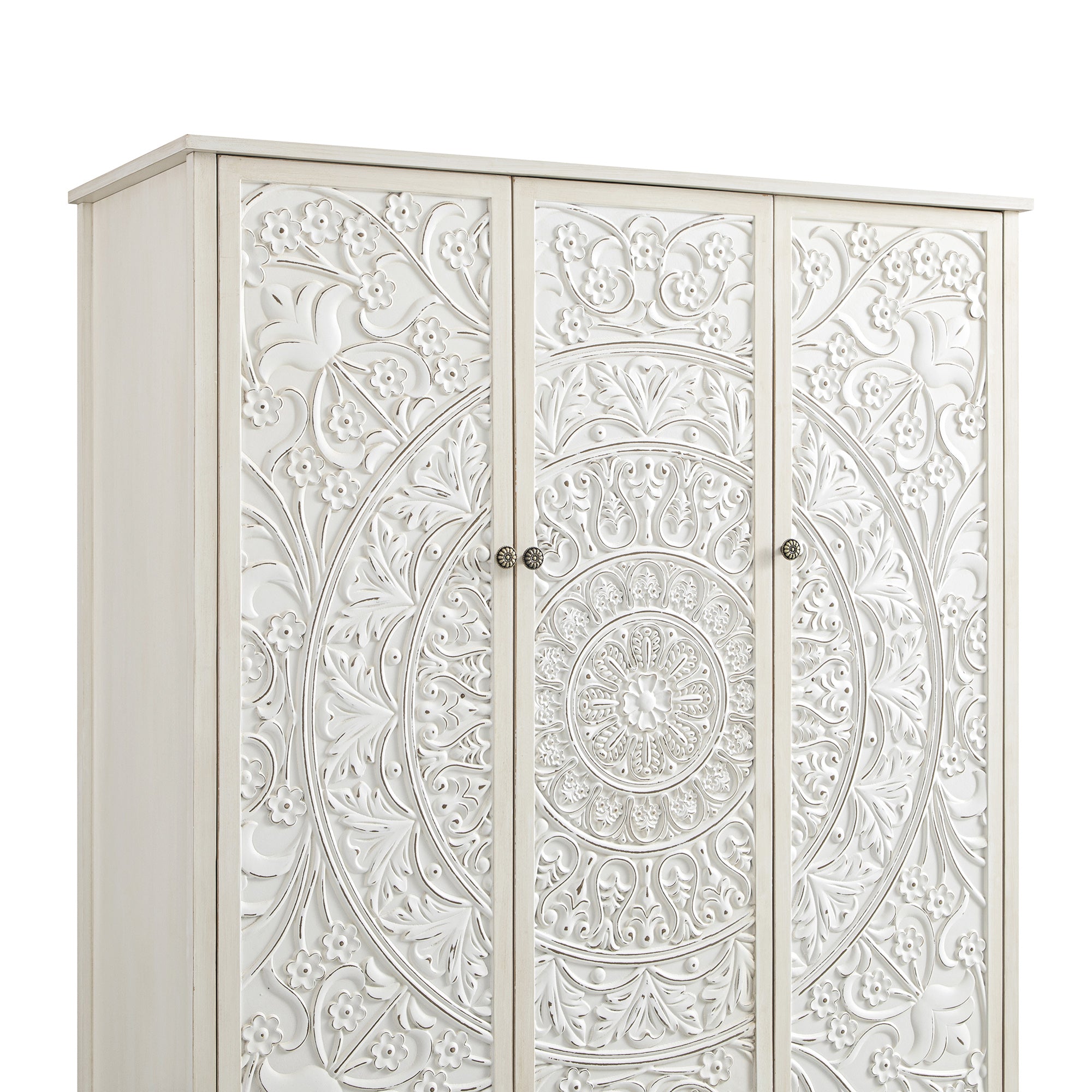 Chantilly Whitewashed Carved Triple Closet