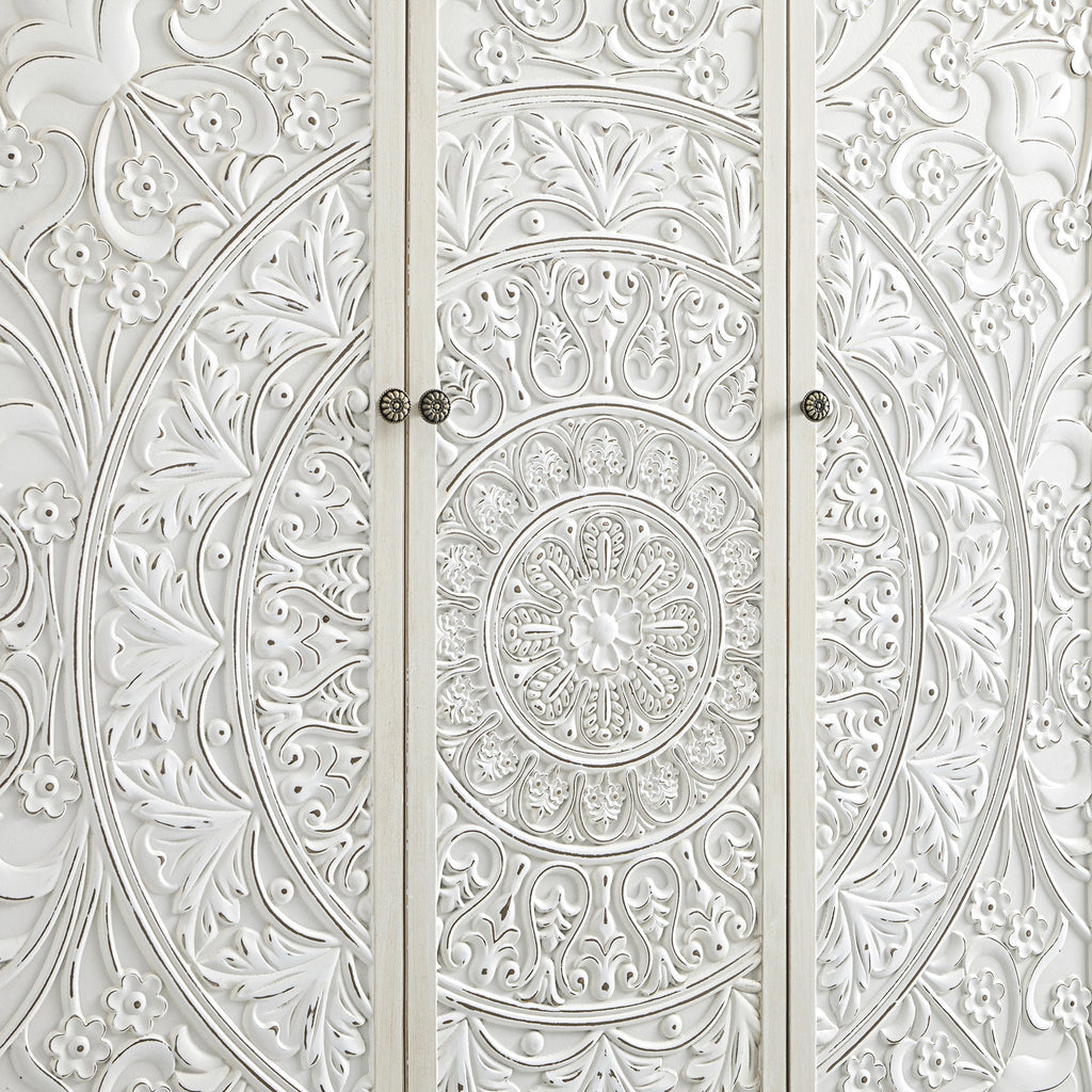 Chantilly Whitewashed Carved Triple Closet