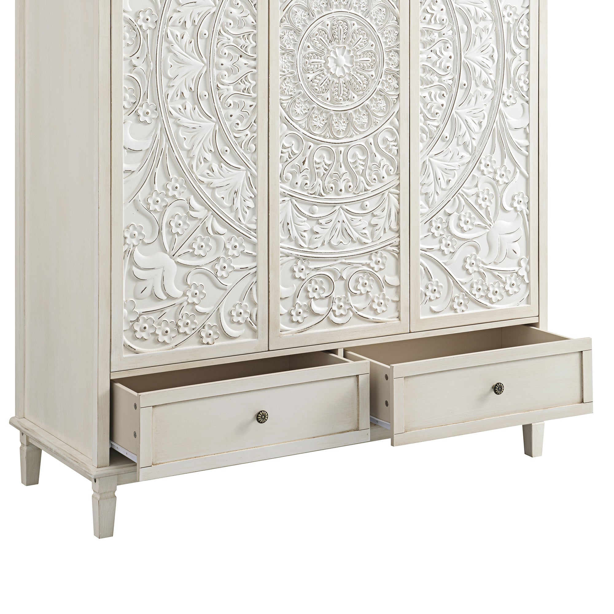 Chantilly Whitewashed Carved Triple Closet