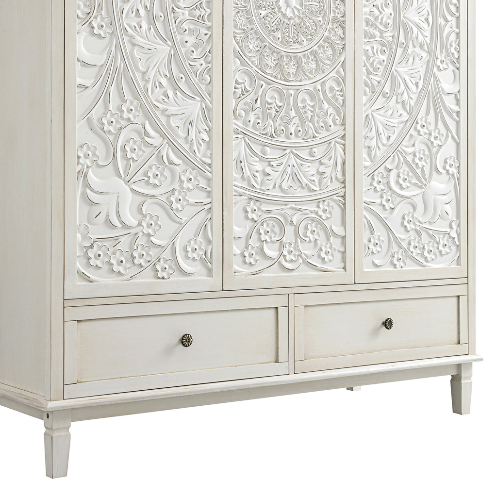 Chantilly Whitewashed Carved Triple Closet