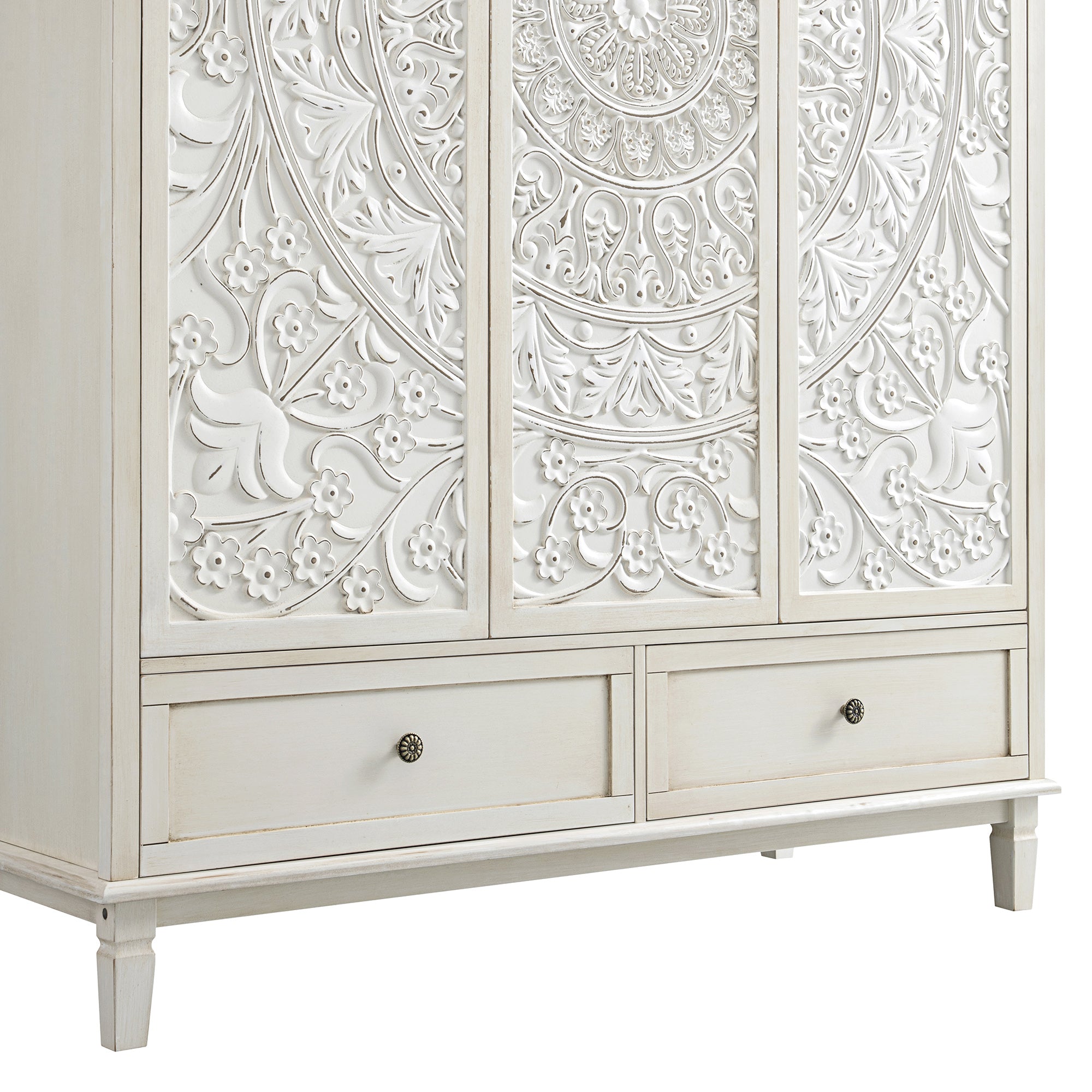 Chantilly Whitewashed Carved Triple Closet