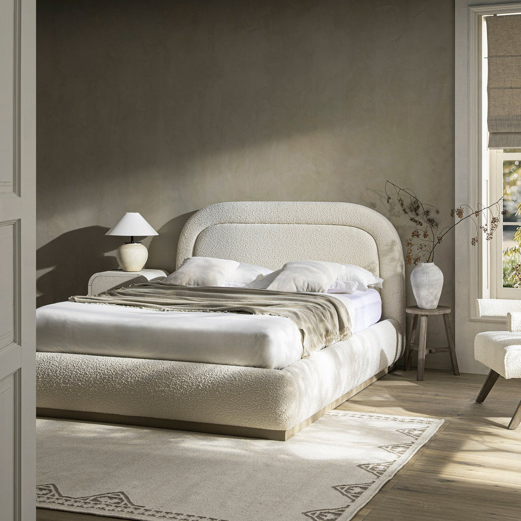 Luella Upholstered Wooden Plinth Base Storage Bed, Ecru Boucle
