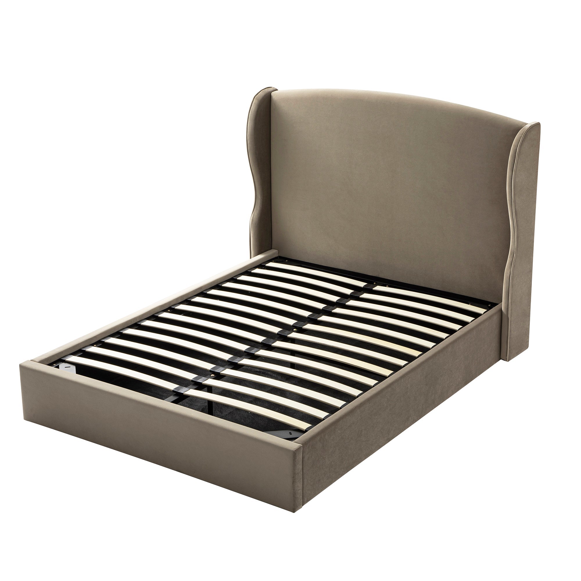Kimberly Winged Upholstered Storage Bed, Taupe Velvet