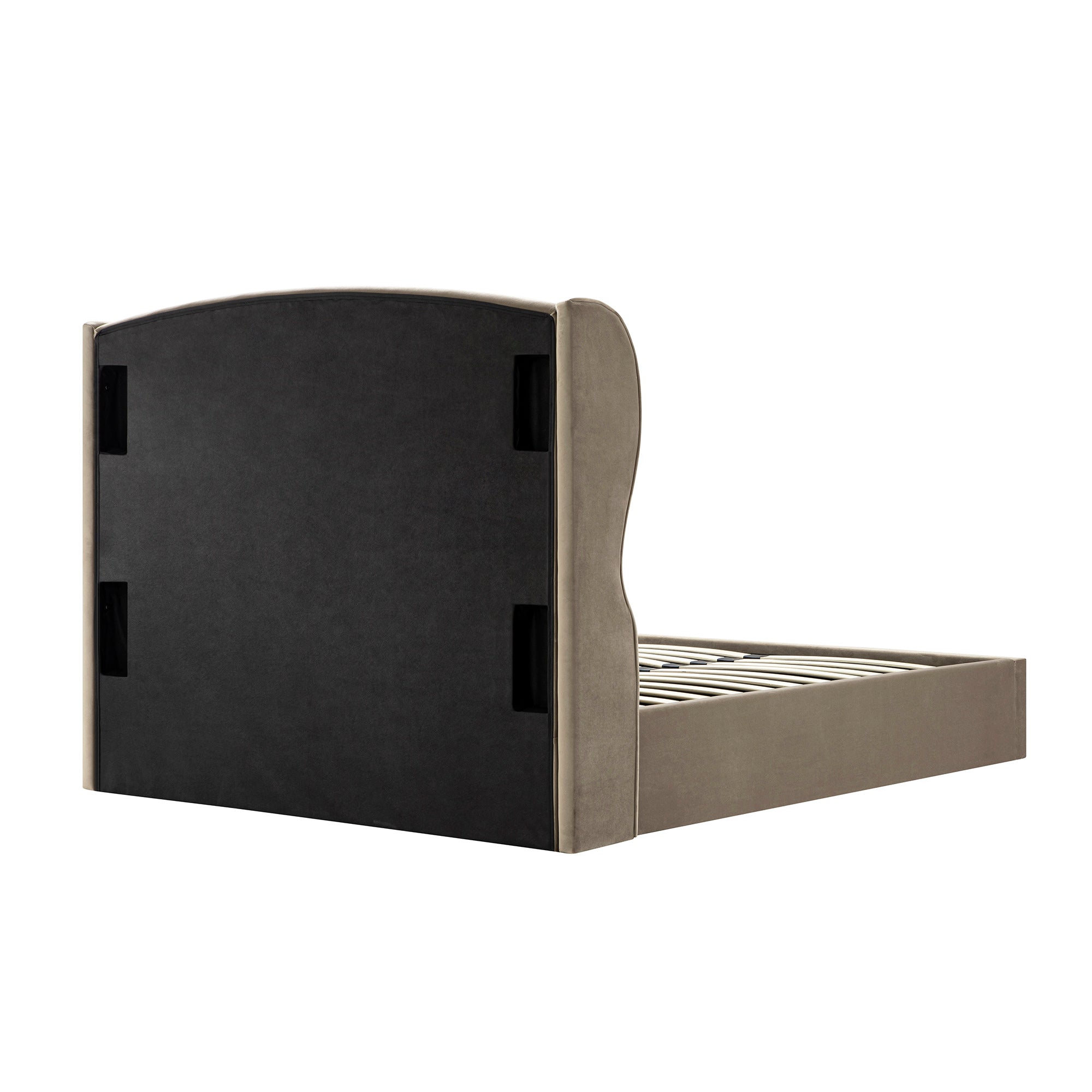 Kimberly Winged Upholstered Storage Bed, Taupe Velvet