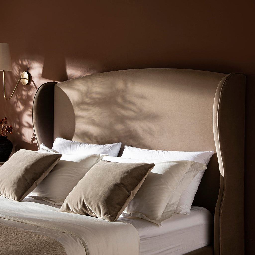 Kimberly Winged Upholstered Storage Bed, Taupe Velvet