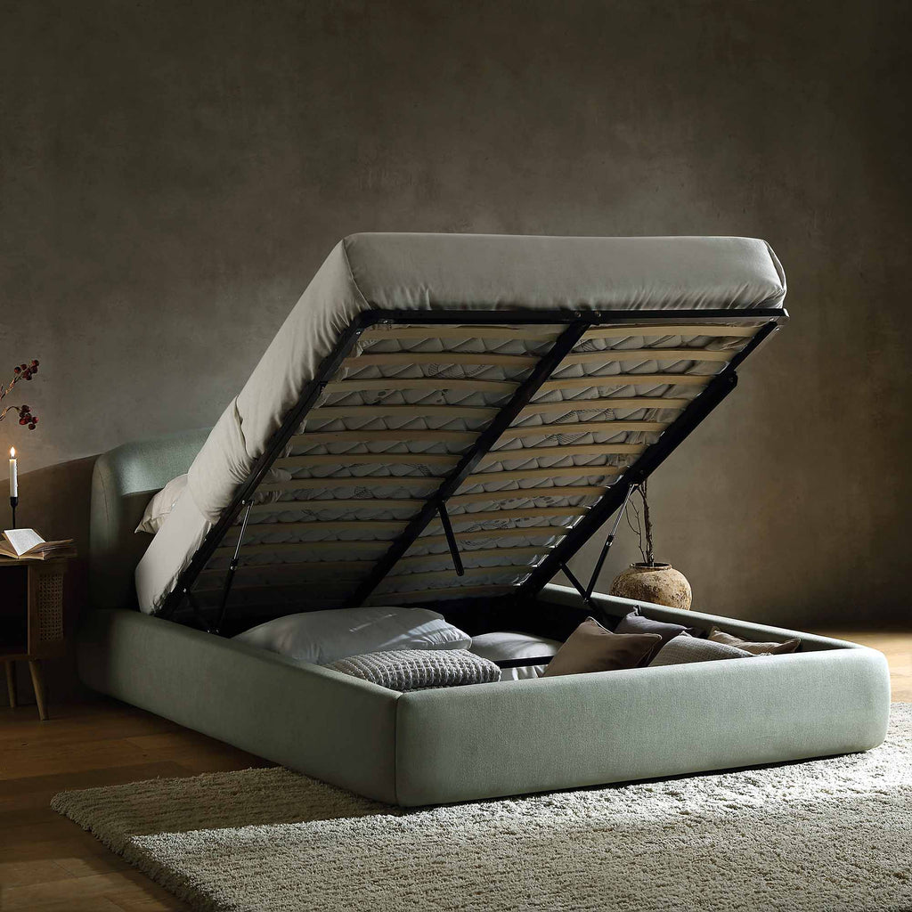 Constance Winged Headboard Ottoman Storage Bed, Olive Linen